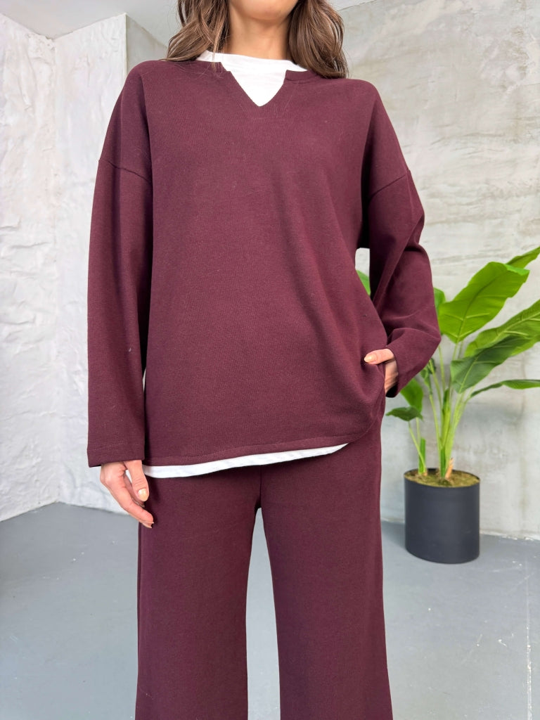 Mürdüm Tshirt Detaylı Sweat Takım