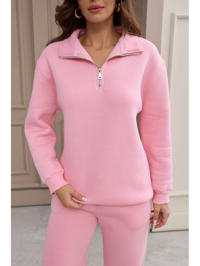 Pembe Fermuarlı Basic Sweat