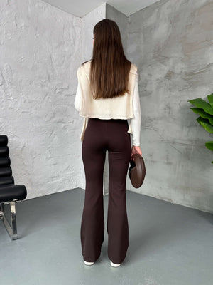 Kahve İspanyol Paça Tayt 251001-KAHVE