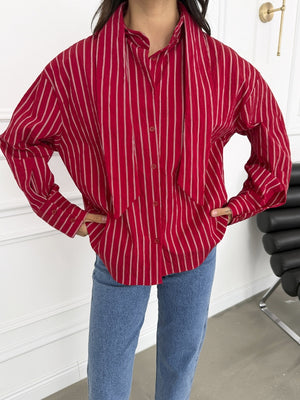 Kırmızı Fular Detaylı Gömlek 3236-Kırmızı