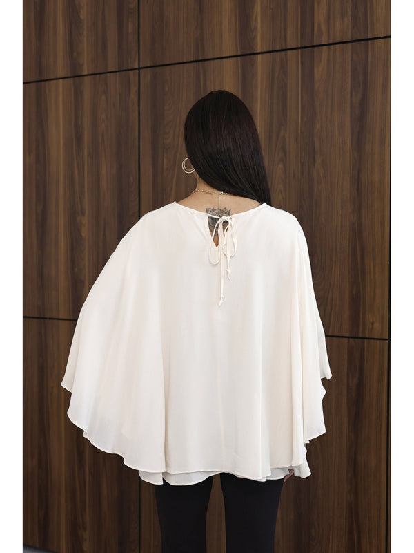 Ekru Pelerinli Bluz 5044-Ekru