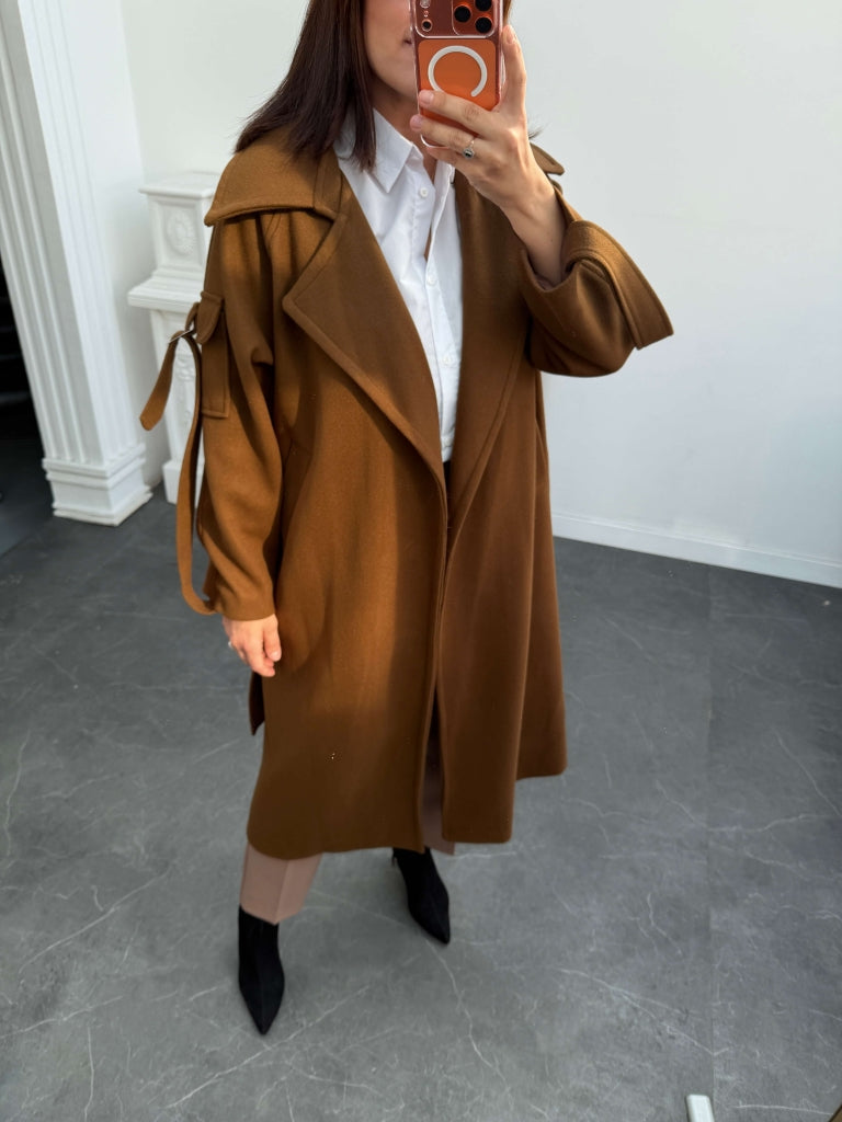 Kahverengi Kolları Cep Detaylı Premium Kaban 20101-Kahverengi