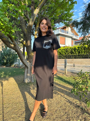 Siyah Baskı Detaylı Basic Elbise