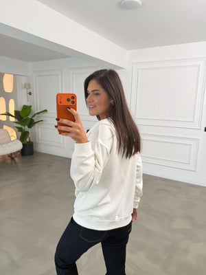 Beyaz Kapüşonlu Fermuarlı Basic Sweatshirt 4321-Beyaz