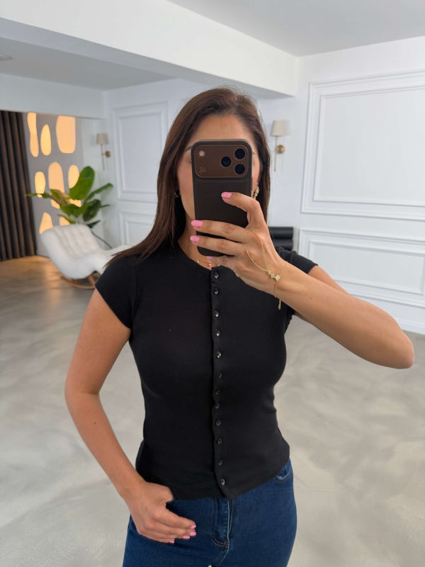 Siyah Fitilli Likralı Bluz 10905-Siyah