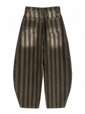 Olive Çizgili Balon Jean 0111-Olive