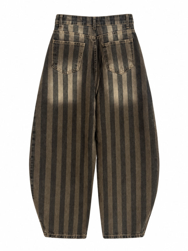 Olive Çizgili Balon Jean 0111-Olive