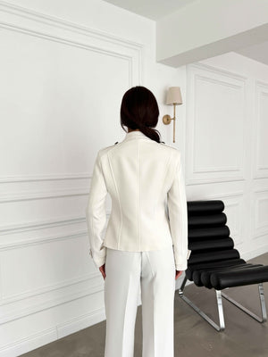 Beyaz Napolyon Premium Blazer Ceket 9729-Beyaz