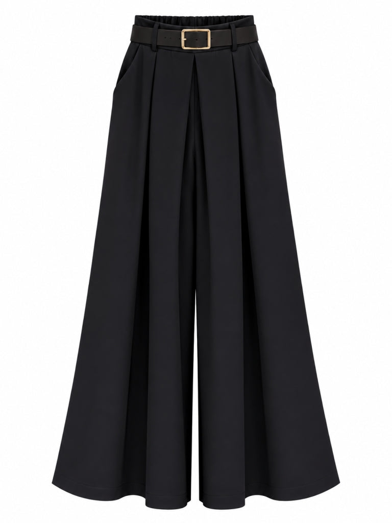 Siyah Gold Kemerli Etek Pantolon 51502-Siyah