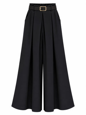 Siyah Gold Kemerli Etek Pantolon 51502-Siyah