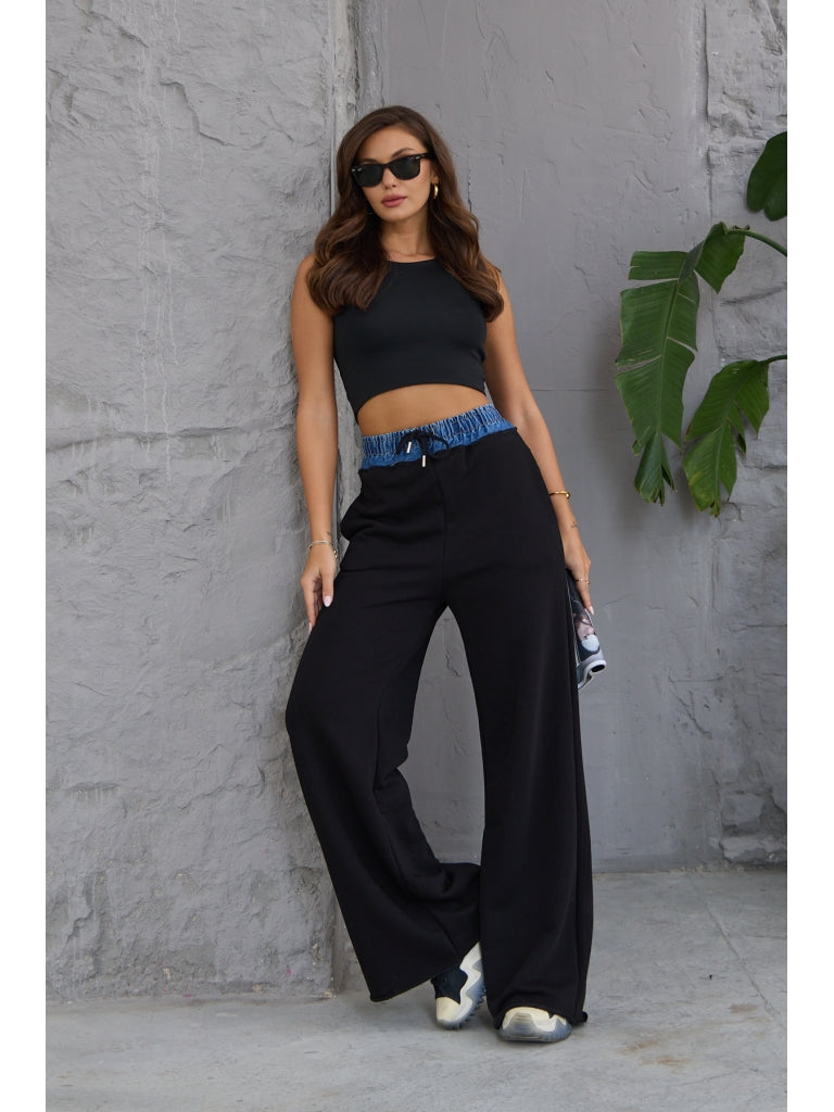Siyah Jean Detaylı Pantolon