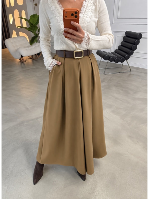 Karamel Gold Kemerli Etek Pantolon 51502-Karamel