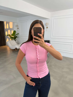 Pembe Fitilli Likralı Bluz 10905-Pembe