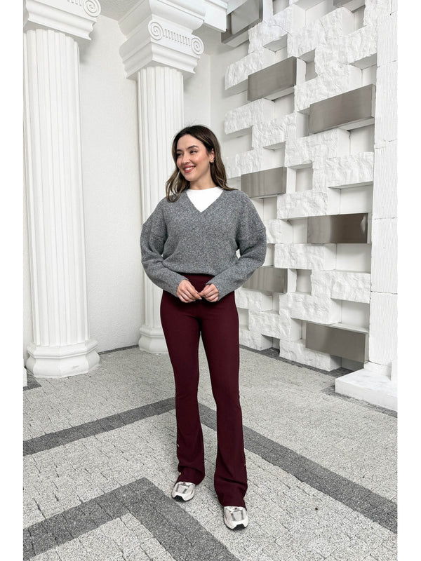 Dilvin Antrasit V Yaka Yumuşak Dokulu Kazak 10645-Antrasit