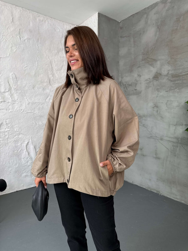 Vizon  Oversize Dik Yaka Trenç