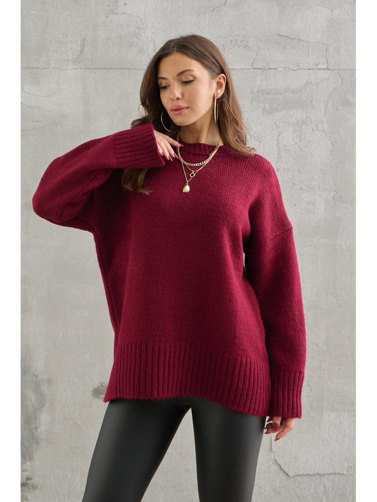 Bordo Bisiklet Yaka Oversize Kazak