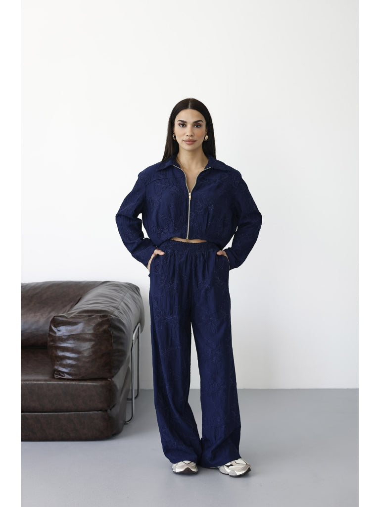 Lacivert Nakışlı Bomber Ceket Pantolon Takım 1104-Lacivert