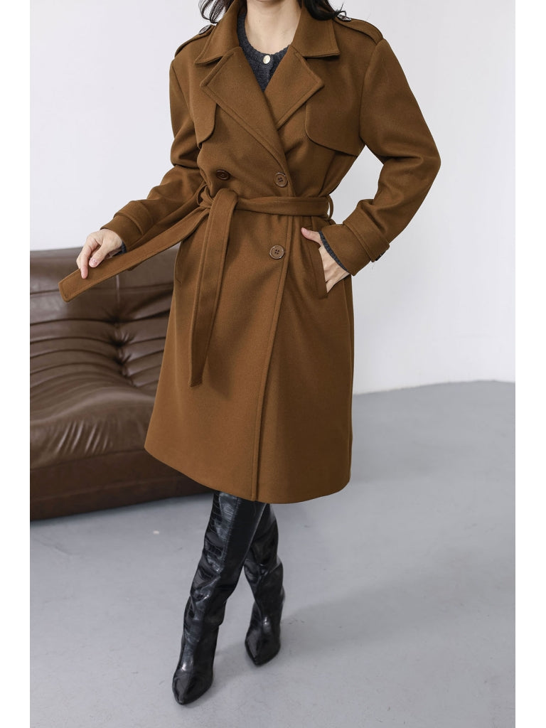 Kahve Omuzu Düğmeli Premium Kaban T-20013-Kahve