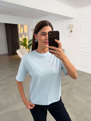 Bebe Mavi Bisiklet Yaka Basıc Tshirt 6597-Bebe Mavi