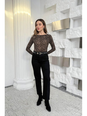 Siyah Kesik Paça Kermerli Jean AK102-Siyah