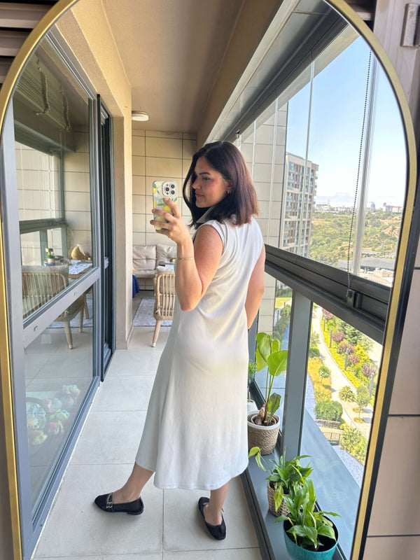 Taş Polo Yaka Sıfır Kol Modal Elbise