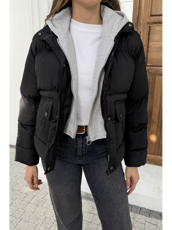 Siyah Kapşonlu Şişme Mont 2148-SİYAH