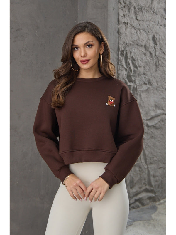 Acı Kahve Teddy Nakış Detaylı Sweat