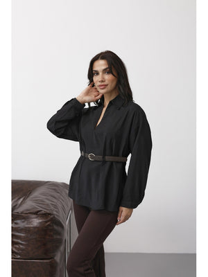 Siyah Bel Kemerli Gömlek 580747-Siyah