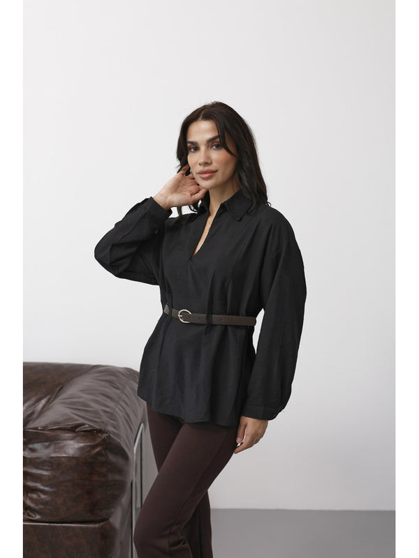 Siyah Bel Kemerli Gömlek 580747-Siyah