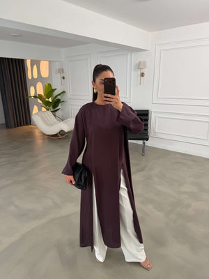 Mürdüm Yırtmaçlı Elbise Tunik 2880-Mürdüm