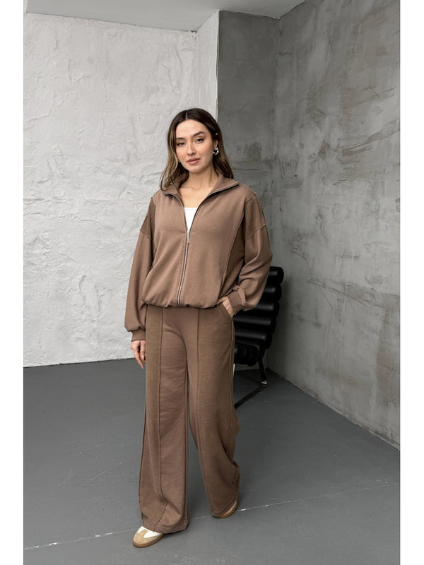 Kahverengi Premium Garnili Takım 10158-Kahverengi