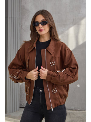 Kahve Kemer Detaylı Zr Model Bomber Ceket