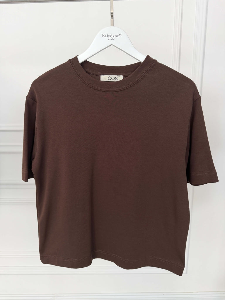 Kahverengi Bisiklet Yaka Basıc Tshirt 6597-Kahverengi