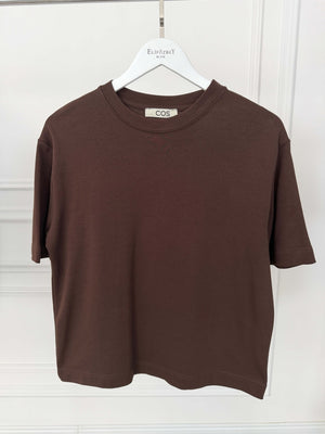 Kahverengi Bisiklet Yaka Basıc Tshirt 6597-Kahverengi