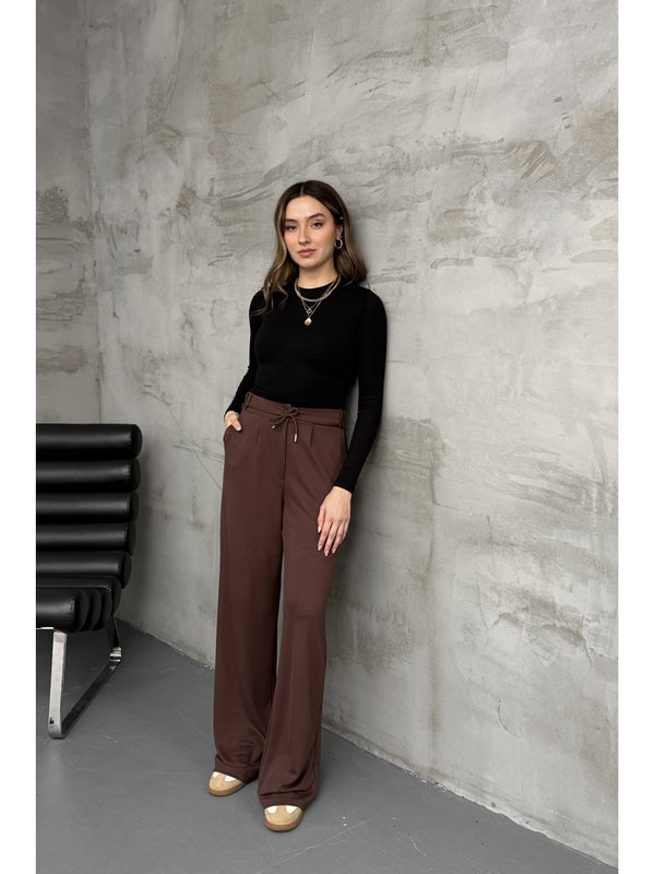 Kahve  Kordonlu Modal Pantolon 8009-KAHVE