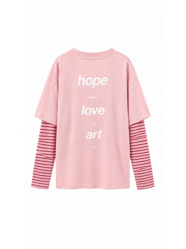 Pembe Kolları Çizgili Sweat 4593-Pembe