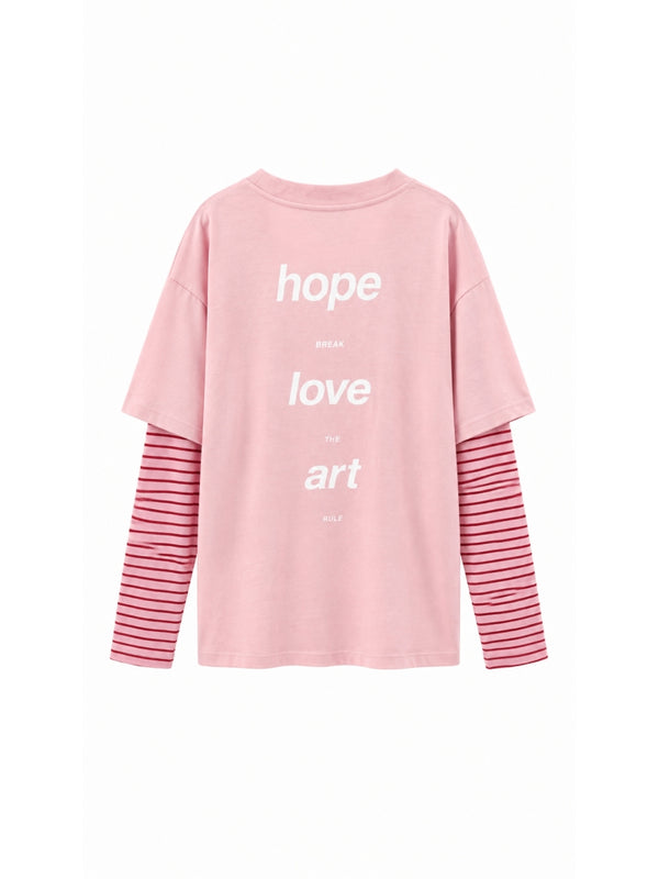 Pembe Kolları Çizgili Sweat 4593-Pembe