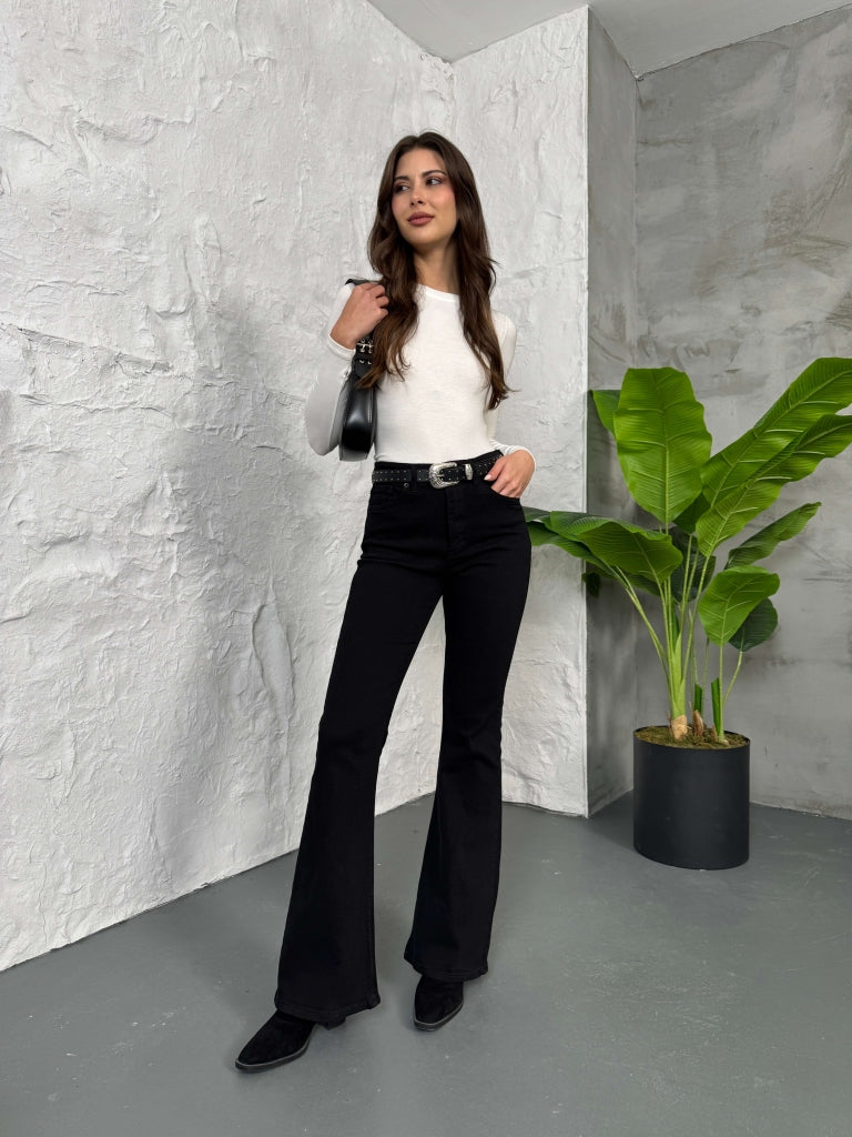 Siyah İspanyol Paça Jean G2106-Siyah