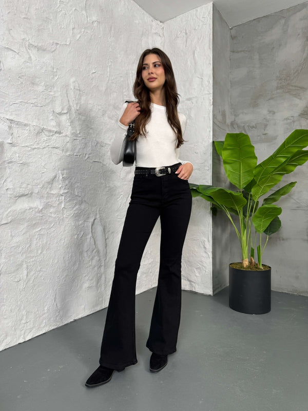 Siyah İspanyol Paça Jean G2106-Siyah