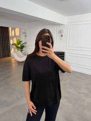 Siyah Taş Baskılı Tshirt 4236-Siyah