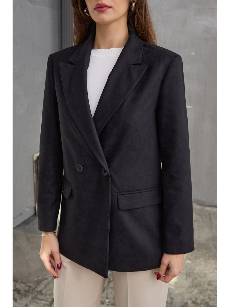 Siyah  Zr Model Süet Blazer Ceket