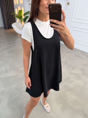 Siyah Tshirt Detaylı Kısa Elbise Takım 4153-Siyah