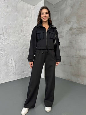 Siyah Cepli Paraşüt Detaylı Scuba İkili Takım 2140-Siyah