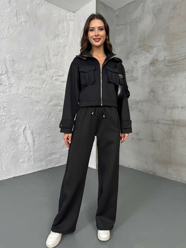 Siyah Cepli Paraşüt Detaylı Scuba İkili Takım 2140-Siyah