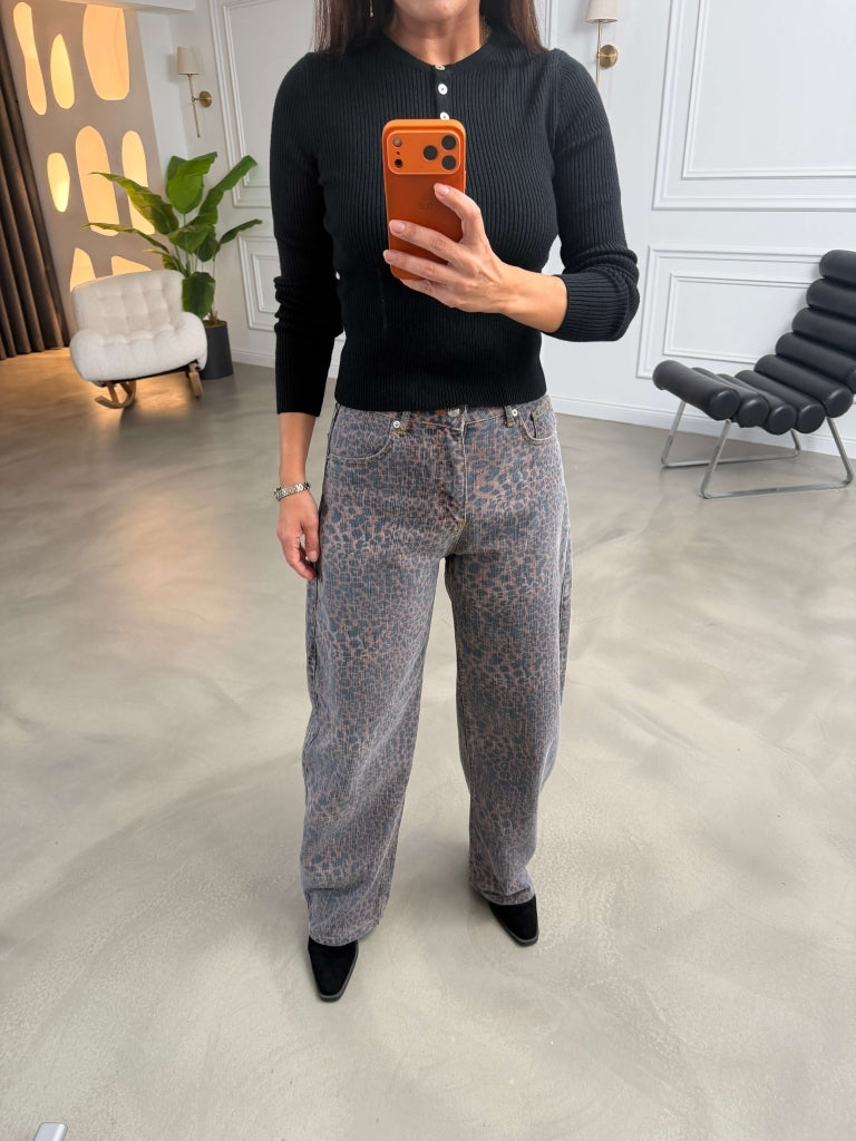 Leopar Desen Denim Pantolon 9205-Leopar