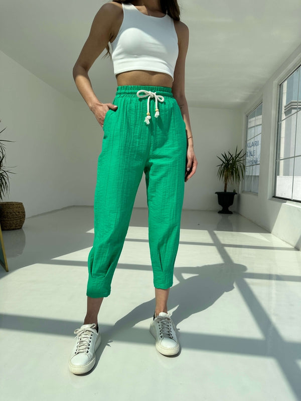 Yeşil Paça Pilili Pantolon