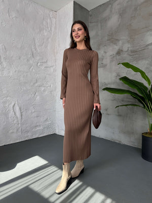 Kahve Massi Model Merserize Triko Elbise