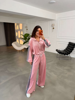 Pembe Biyeli Kadife Takım 004236-Pembe