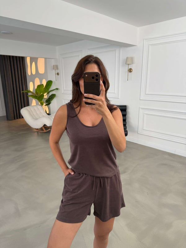 Kahverengi Şortlu Modal Takım 2464-Kahverengi