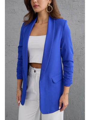 Saks Şal Yaka Kolu Büzgülü Blazer Ceket 50045-SAKS